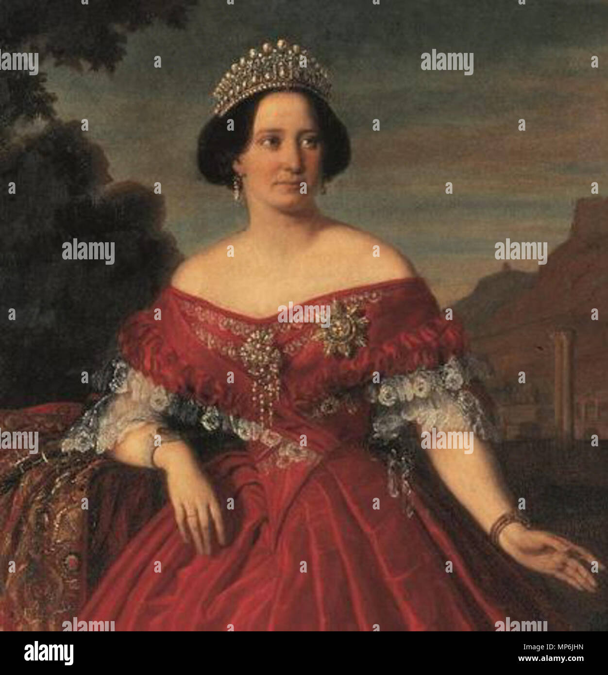 BaRes.III, G, Amalie v. Griechenland,G 9    . English: Amalia of Oldenburg, queen of Greece, in an official portrait . 7 August 2015, 14:24:24. Carl Rahl 1035 Queen Amalia of Greece Stock Photo