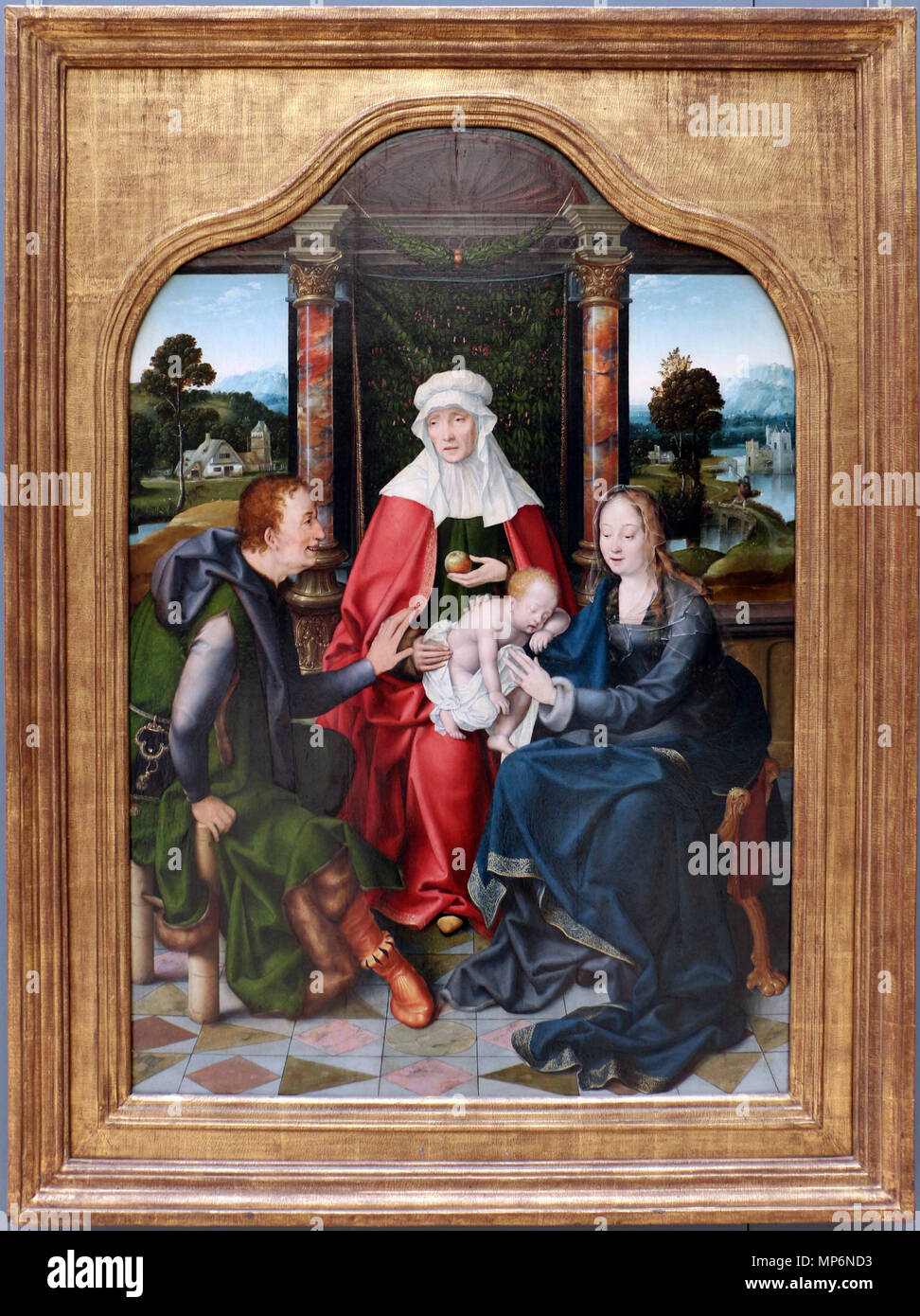 St Anne with the Virgin and Child and St Joachim.  English: Southern Netherlandish paintings in the Royal Museums of Fine Arts of Belgium . first half of 16th century.   737 Joos van cleve, sant'anna metterza e san gioacchino, 01 Stock Photo