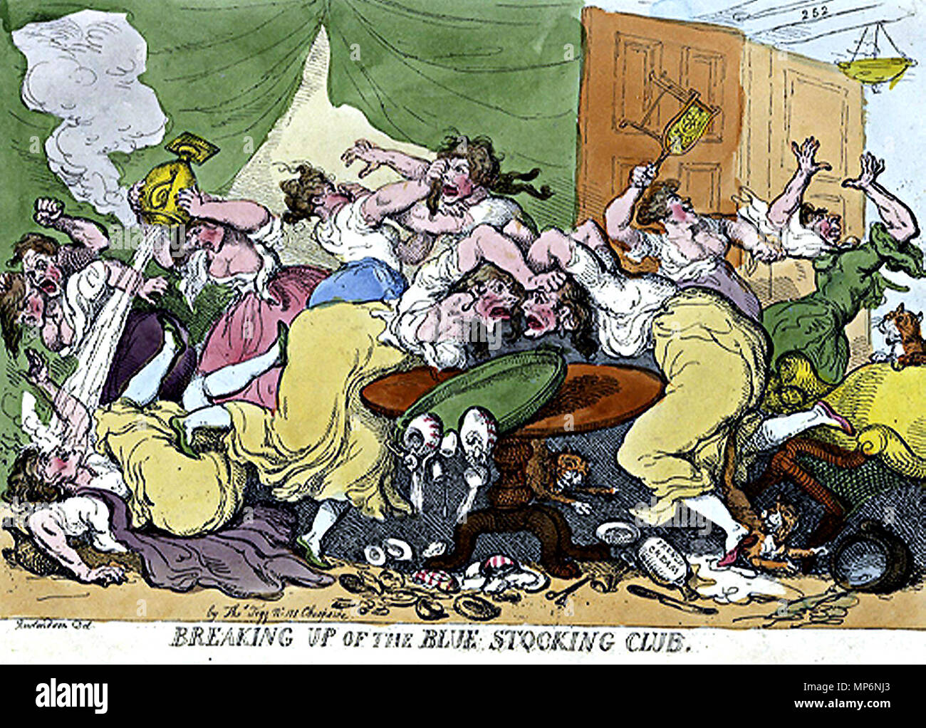 . Thomas Rowlandson (1756–1827), Breaking Up of the Blue Stocking Club. Etching, hand-colored (London: Thomas Tegg, 1815. NYPL, The Carl H. Pforzheimer Collection of Shelley and His Circle) . 1815.   Thomas Rowlandson  (1756–1827)      Description English painter, draughtsman, etcher and illustrator  Date of birth/death 14 July 1756 22 April 1827  Location of birth/death London London  Work location London, Paris (1774), France, Germany, Italy, Rotterdam (ca. 1794), Amsterdam (ca. 1794), Netherlands (ca. 1794)  Authority control  : Q318584 VIAF: 56672964 ISNI: 0000 0001 2134 1830 ULAN: 5000069 Stock Photo