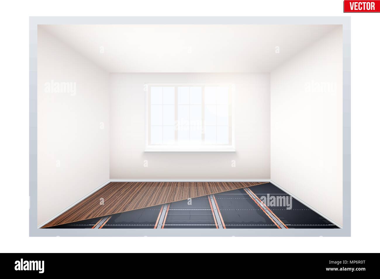 Empty room with IR heating floor and window Stock Vector