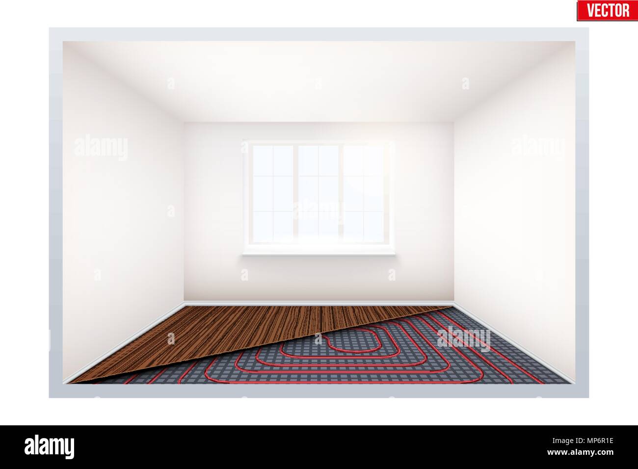 Empty room with heating floor and window Stock Vector