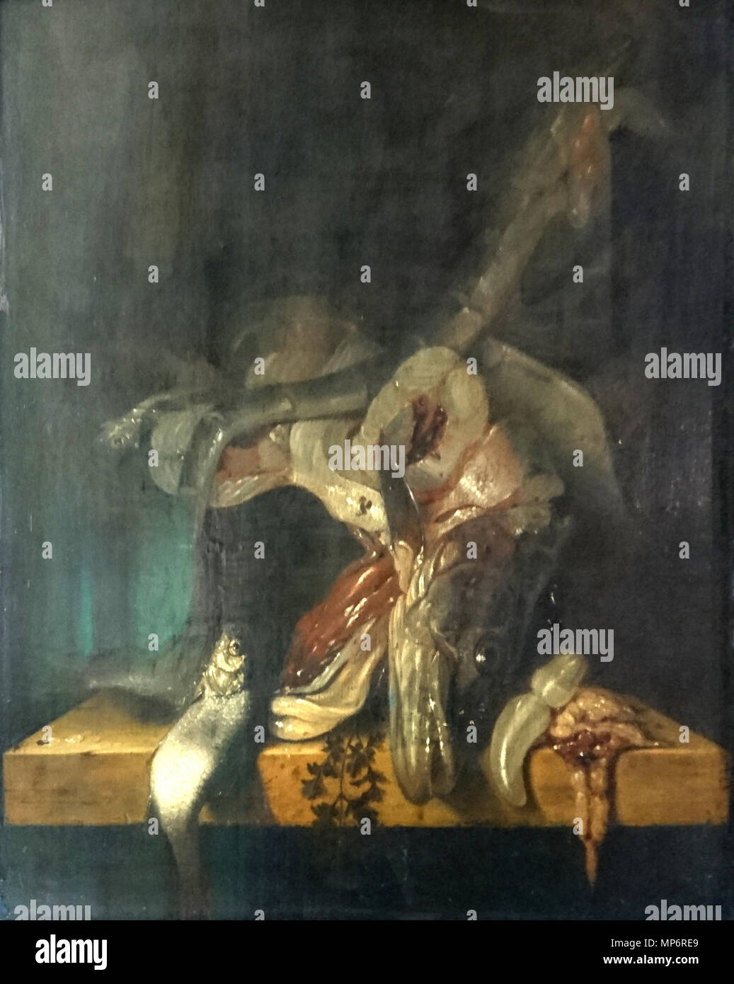 1011 Poissons morts dans un panier, sur une tablette de pierre - Jacob Gillig - Musée du Louvre - RF3720 Stock Photo