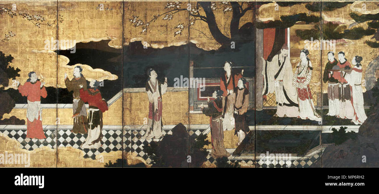 玄宗楊貴妃遊園図屏風 (The Chinese Emperor MingHuang and his concubine Yang Guifei ...