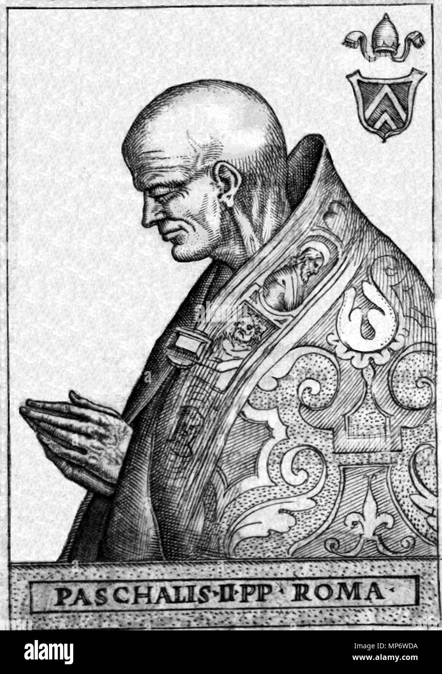 . English: Pope Paschal II, late Renaissance Italian engraving . 6 June 2017, 00:58:50. Unknown engraver 963 Paschal Alberici Stock Photo