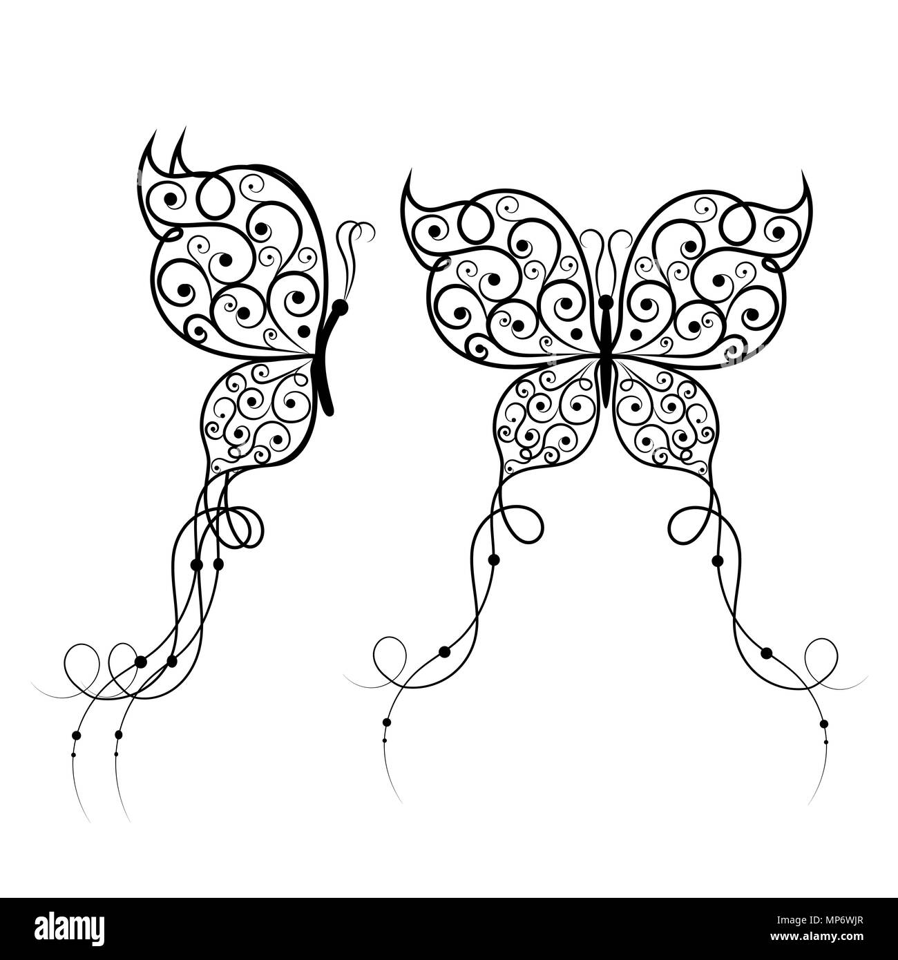 Beautiful butterflies with swirl pattern. Stock Vector