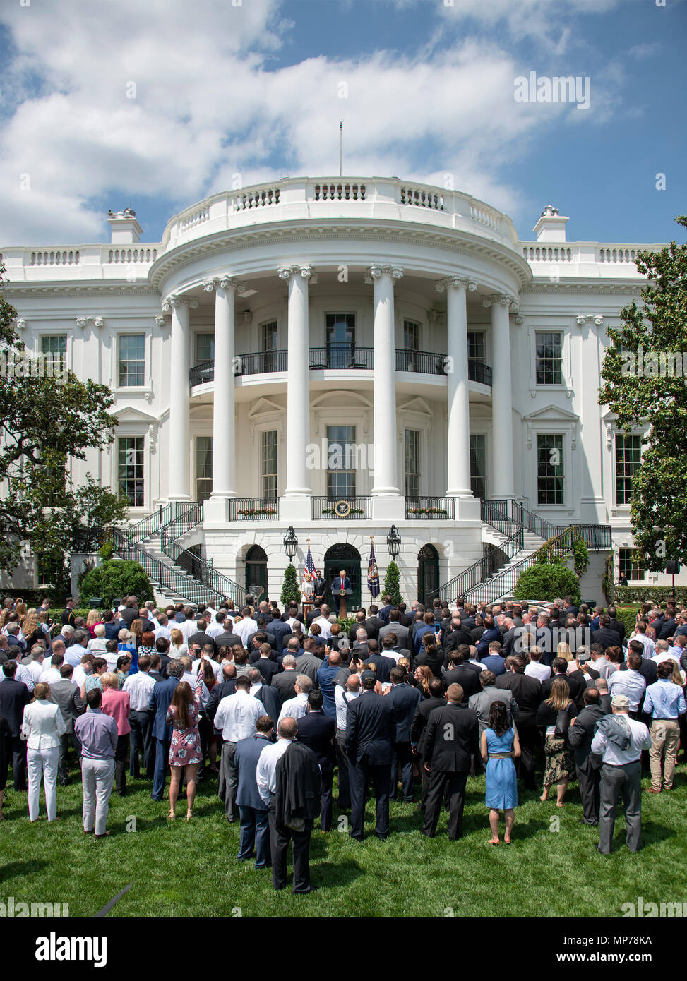 United States President Donald J. Trump hosts Martin Truex Jr., the NASCAR  Cup Series champion, and his team, on the South Lawn of the White House in  Washington, DC on Monday, May