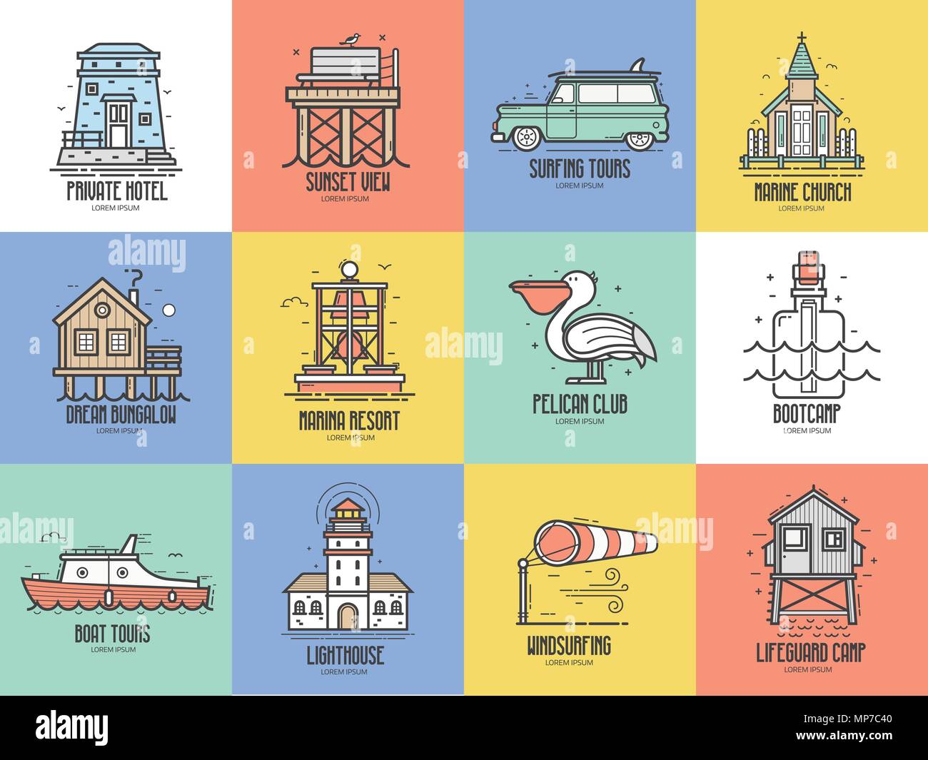 Summer Sea Resort Icons and Logos Stock Vector Image & Art - Alamy
