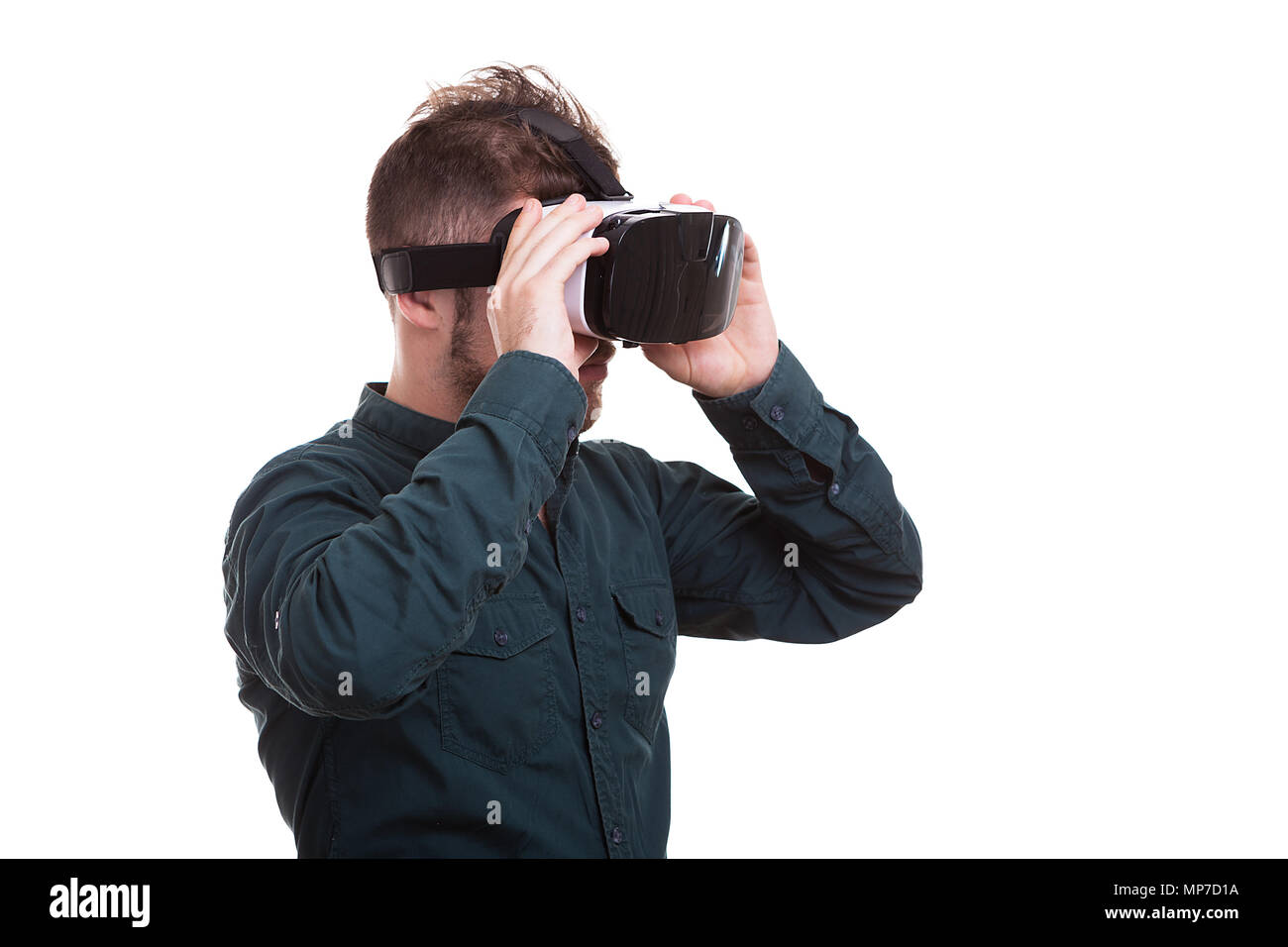 Young man wears a VR virtual reality headset Stock Photo - Alamy