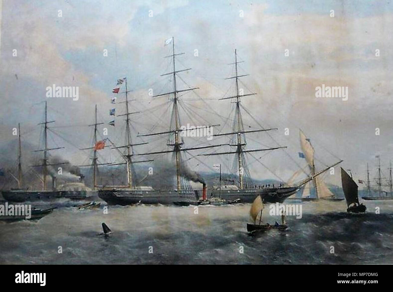 . English: Schomberg 1855, Colour Lithograph by T. G. Dutton. Ship on her maiden voyage at Liverpool . 1855. T. G. Dutton (Lithographer) 1105 Schomberg 1855 Colour Lithograph by T. G. Dutton Stock Photo