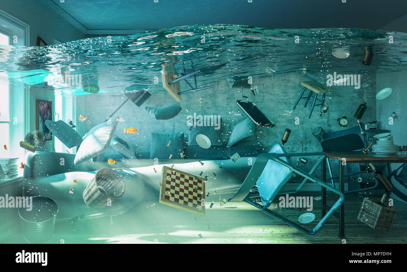 3d rendering image of flooded living room Stock Photo