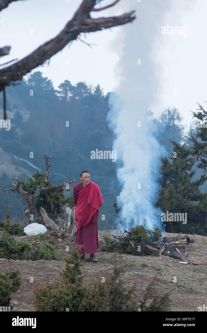 Monks performing a cleansing ritual near Paro, Bhutan Stock Photo Alamy