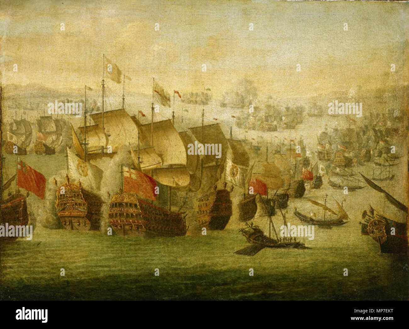 English: The Battle of Malaga, 13 August 1704 circa 1704. 674 Isaac Sailmaker - The Battle of Malaga, 13 August 1704