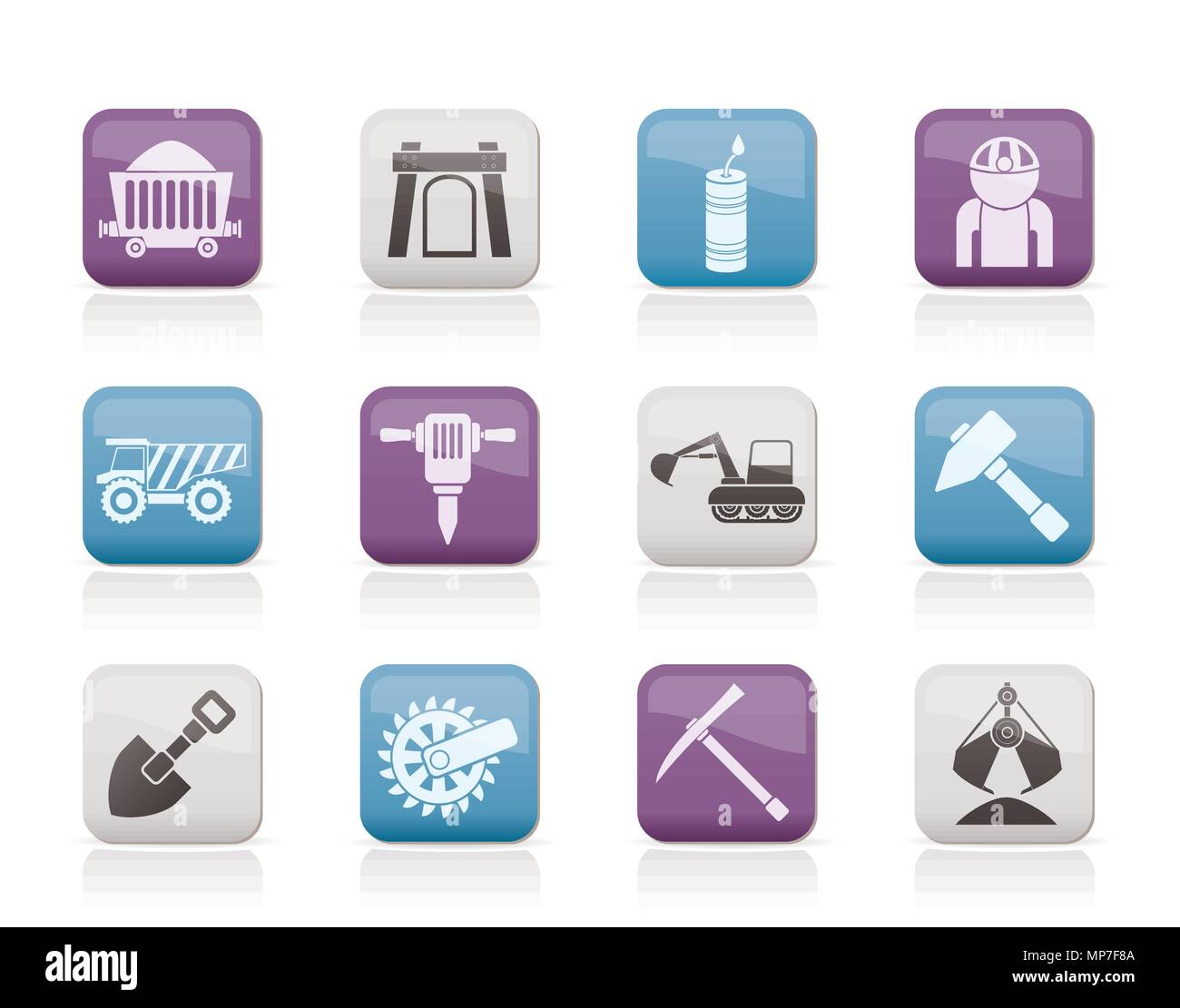 Mining and quarrying industry objects and icons - vector icon set Stock Vector