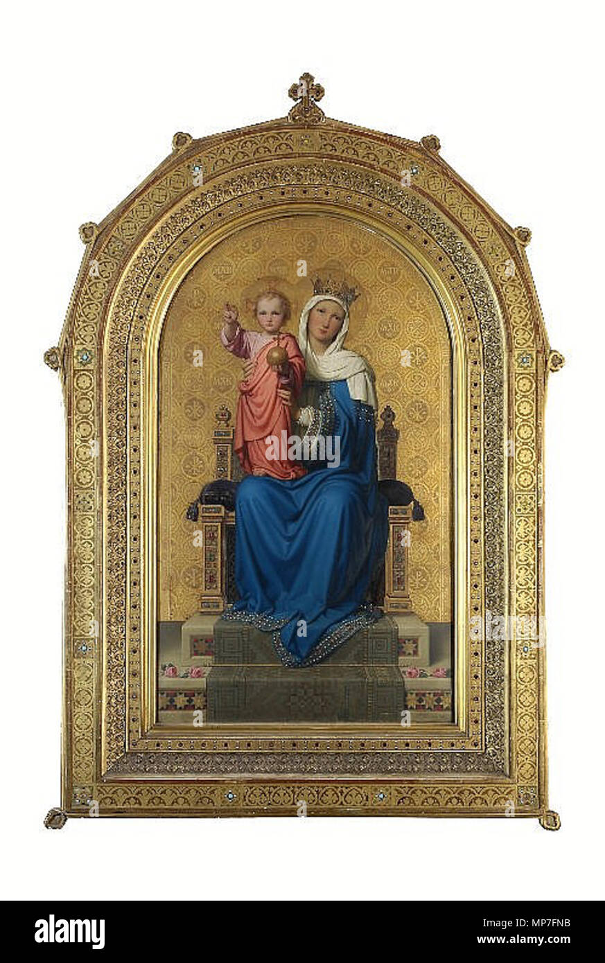 . English: Franz Ittenbach: Mother of the World/the Virgin Mary and Christ Child enthroned', sold at auction by Chorley's in the UK in Oct. 2013, 99cm x 57cm (39” x 22.5”). 1872.   Franz Ittenbach  (1813–1879)     Alternative names franz ittenbach; f. ittenbach; Ittenbach  Description German painter  Date of birth/death 18 April 1813 1 December 1879  Location of birth/death Königswinter Düsseldorf  Work location Munich (1842); Düsseldorf (1831 - 1839); Rome (1839 - 1842); Düsseldorf (1842 - 1879)  Authority control  : Q185302 VIAF: 71666509 ISNI: 0000 0000 6663 965X ULAN: 500059821 LCCN: nr910 Stock Photo