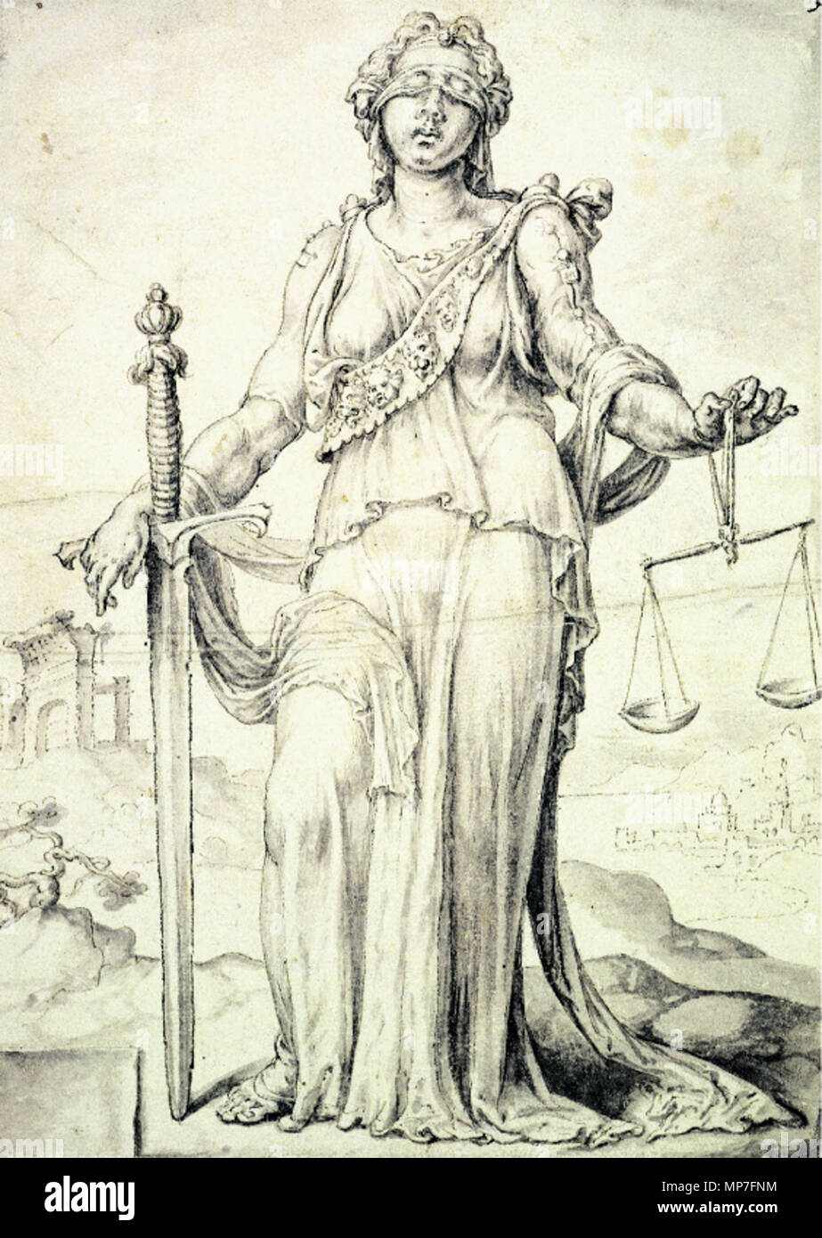 .  Deutsch: Justitia English: Justice Nederlands: De Gerechtigheid . 1556.   678 Iustitia van Heemskerck Stock Photo