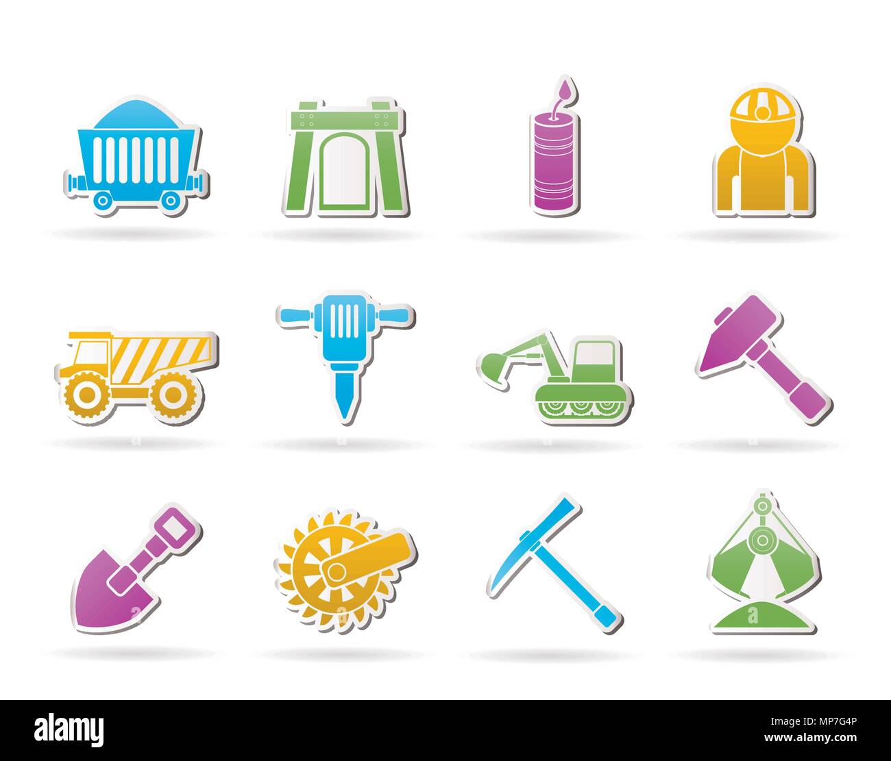 Mining and quarrying industry objects and icons - vector icon set Stock Vector