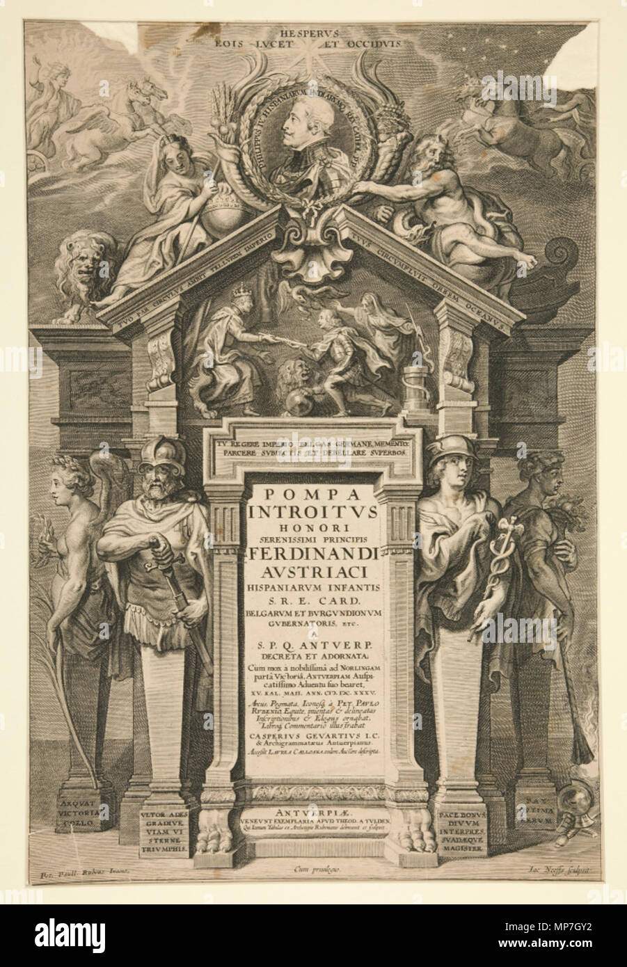 English: Jacob Neefs (after design by Peter Paul Rubens), Pompa Introitus,  engraving, sheet: 127.5 x 86.9 cm (50 3/16 x 34 3/16 in.), 1635, Yale  University Art Gallery . 17th century.