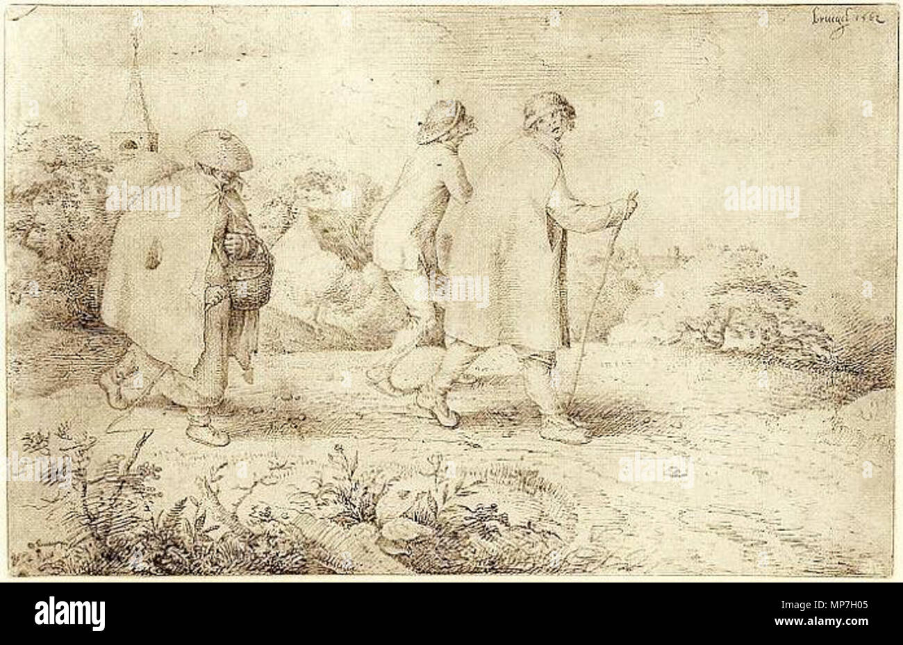 . English: The Blind print attributed to Jacob Savery, c. 1600. A forgery signed Pieter Brughel and dated 1562. 1600. Jacob Savery 683 Jacob Savery - The Blind Stock Photo