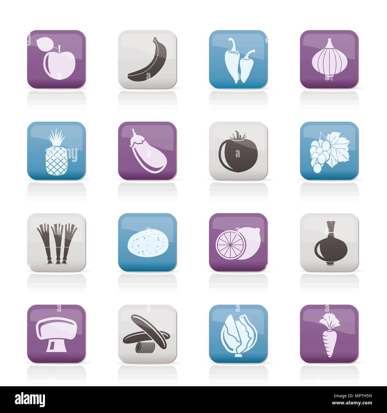 Different kind of fruit and vegetables icons - vector icon set Stock Vector