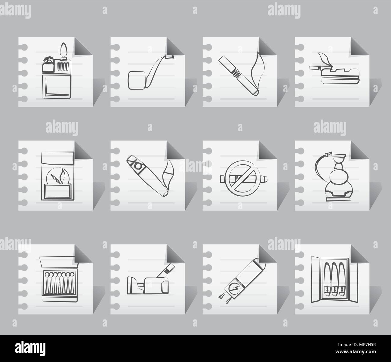 Smoking and cigarette icons - vector icon set Stock Vector