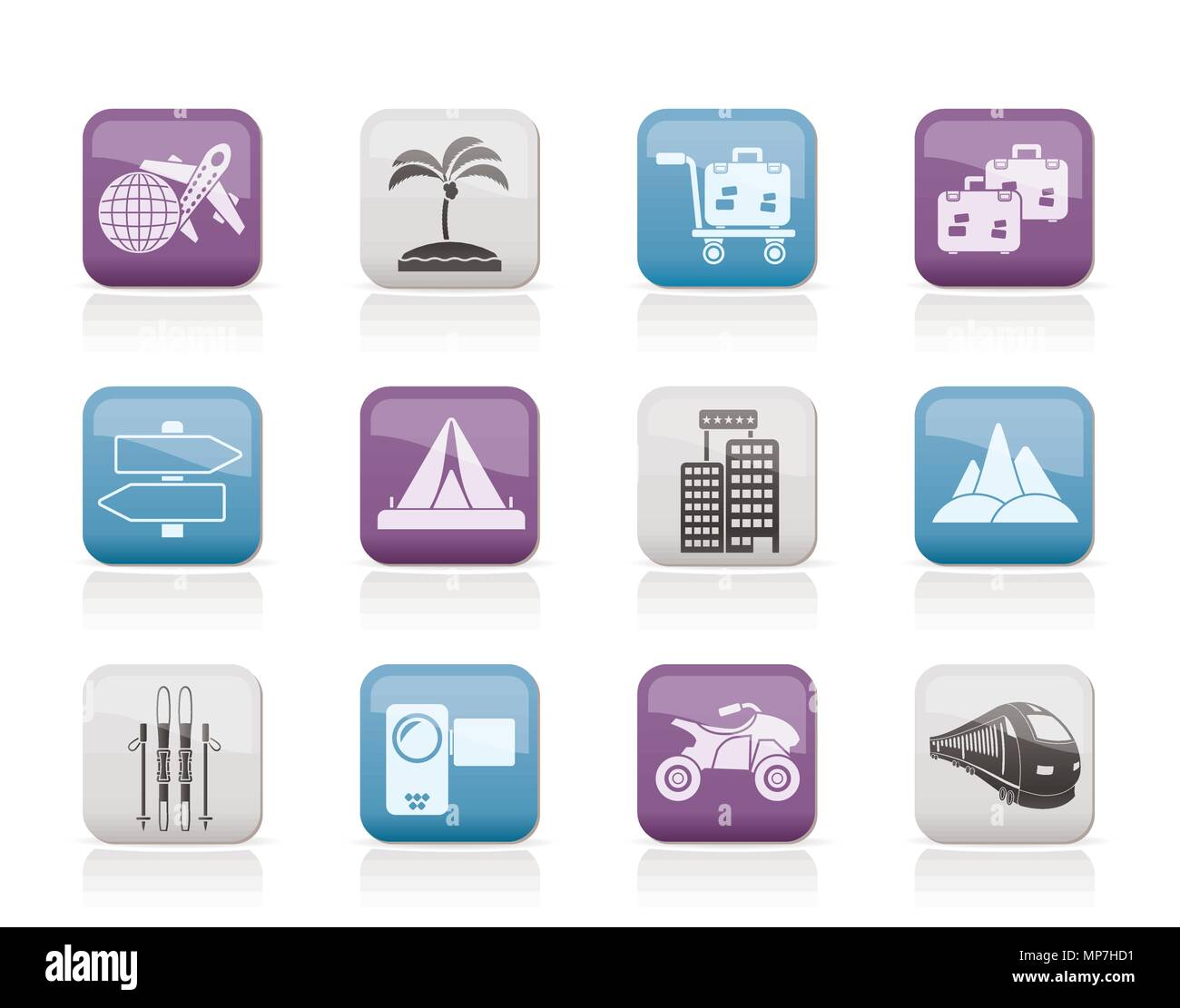 Holiday, travel and transportation icons - vector icon set Stock Vector