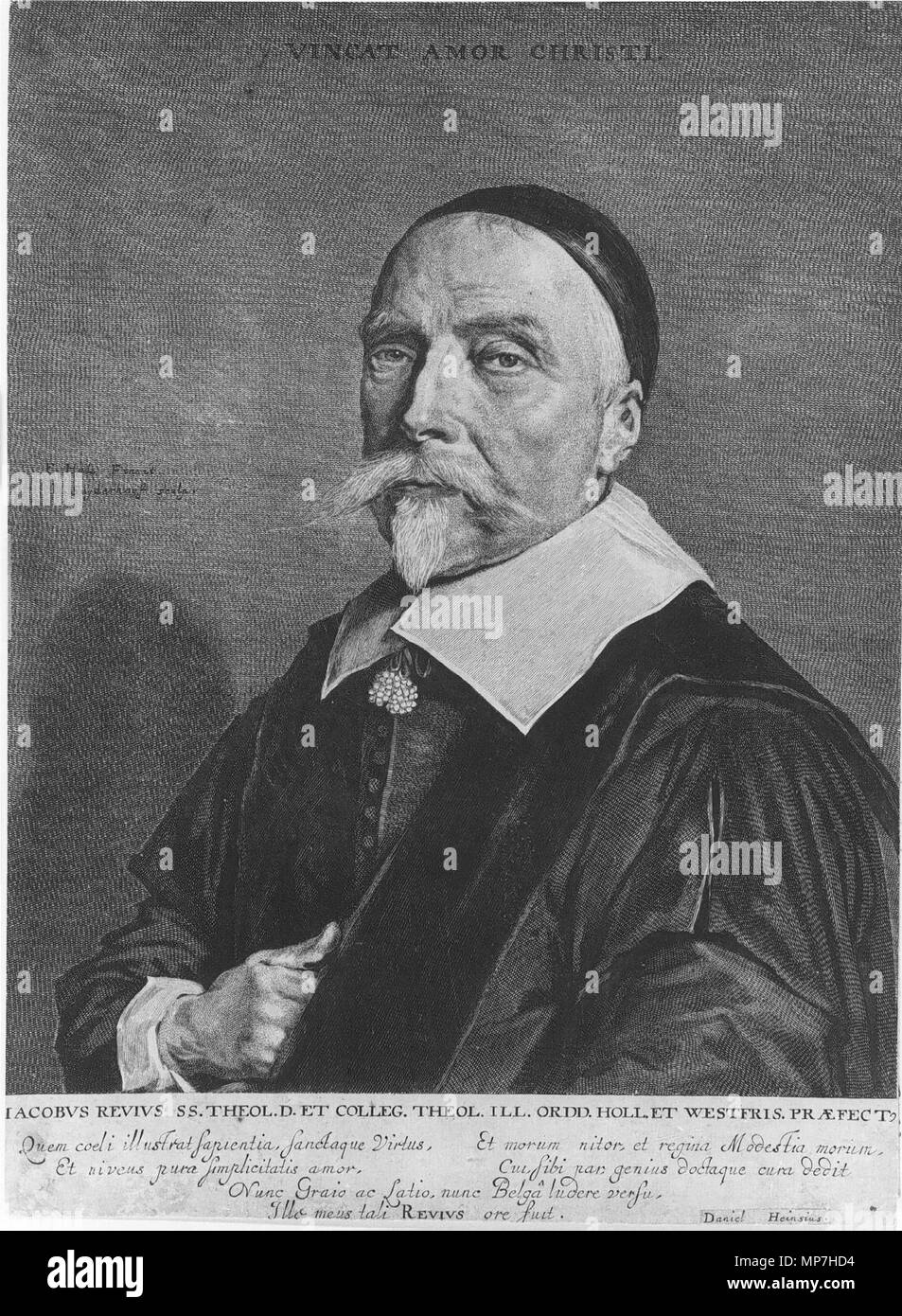 . Jonas Suyderhoef (engraver) and Daniel Heinsius (poet) (after Frans Hals). Portrait of Jacob Revius (1586-1658). circa 1664-1686. Engraving. Dimensions and location unknown. Unknown date. H. Westerink (photographer) 685 Jacobus Revius Stock Photo