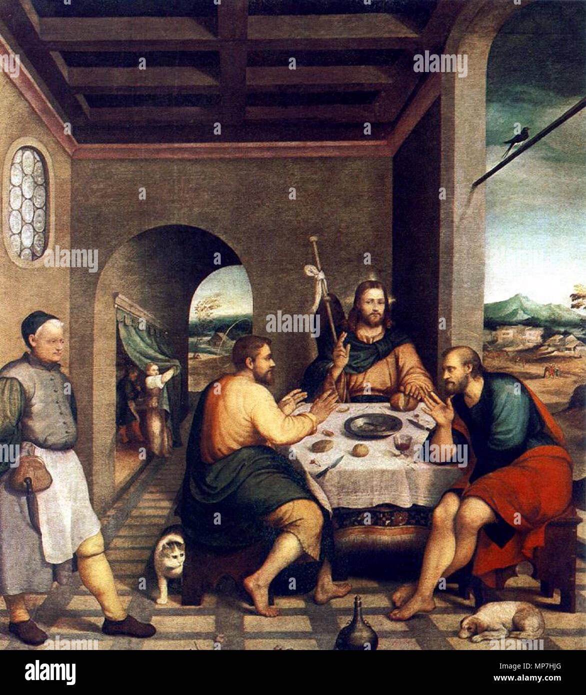 Supper at Emmaus  circa 1538.   686 Jacopo da Ponte Cena in Emmaus Stock Photo