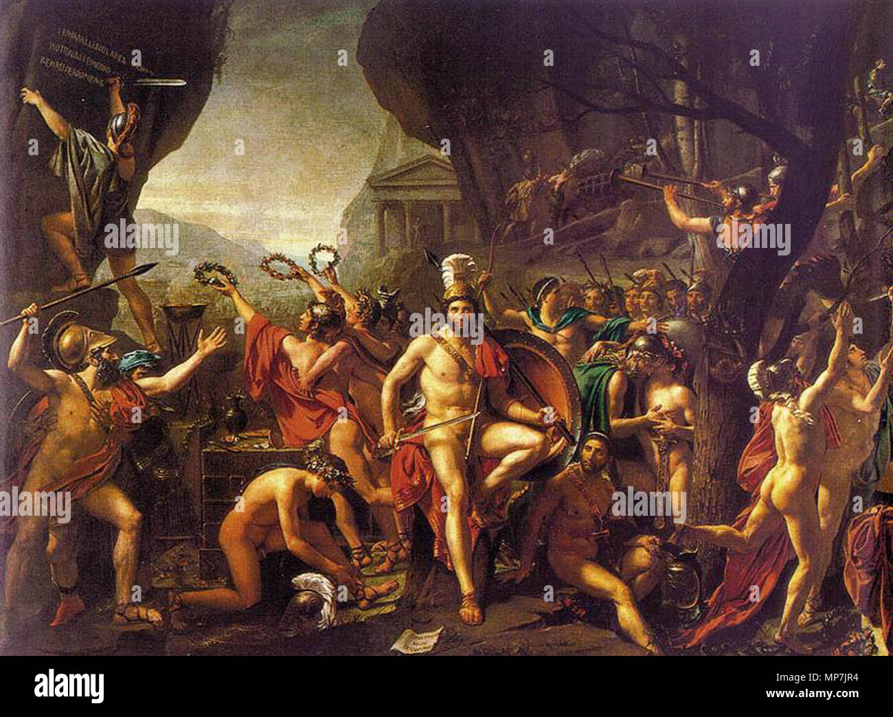 Leonidas at Thermopylae. Leonidas at Thermopylae. Oil on canvas, 395 x 531 cm. Musée du Louvre, Paris English: [1] . 1814.   690 Jacques-Louis David 004 Thermopylae Stock Photo