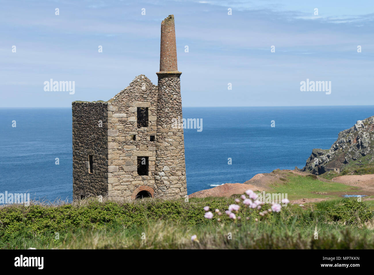 Wheal Owles Mine From the South West Coast Path, Botallack, Near St Just, Cornwall, UK Stock Photo