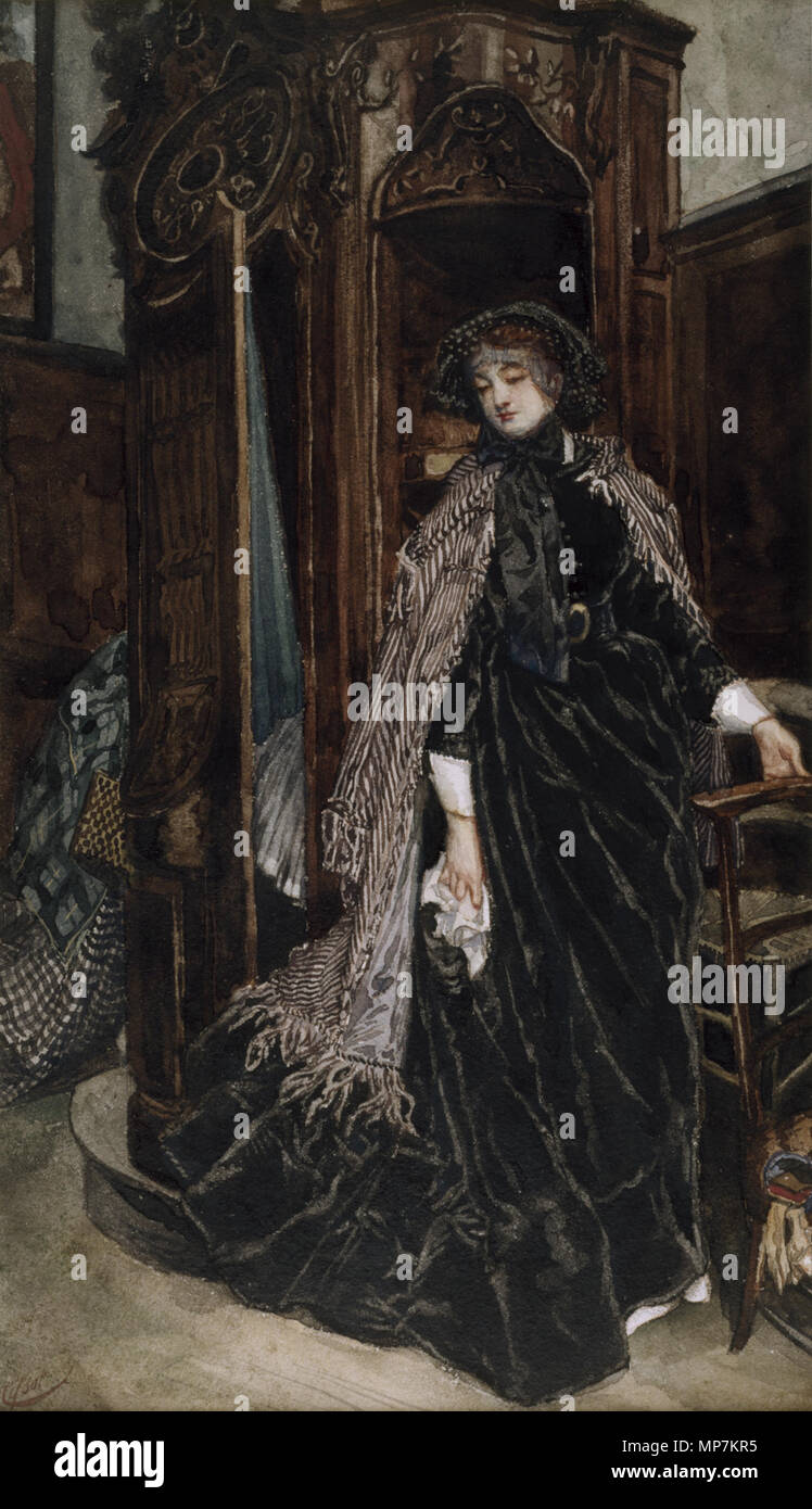 James Tissot (French, 1836-1902). 'The Confessional,' 1867. watercolor with scraping, gum heightening, and graphite underdrawing on cream, moderately thick, slightly textured wove paper. Walters Art Museum (37.1374): Commissioned by William T. Walters, 1867. 37.1374 694 James Tissot - The Confessional - Walters 371374 Stock Photo