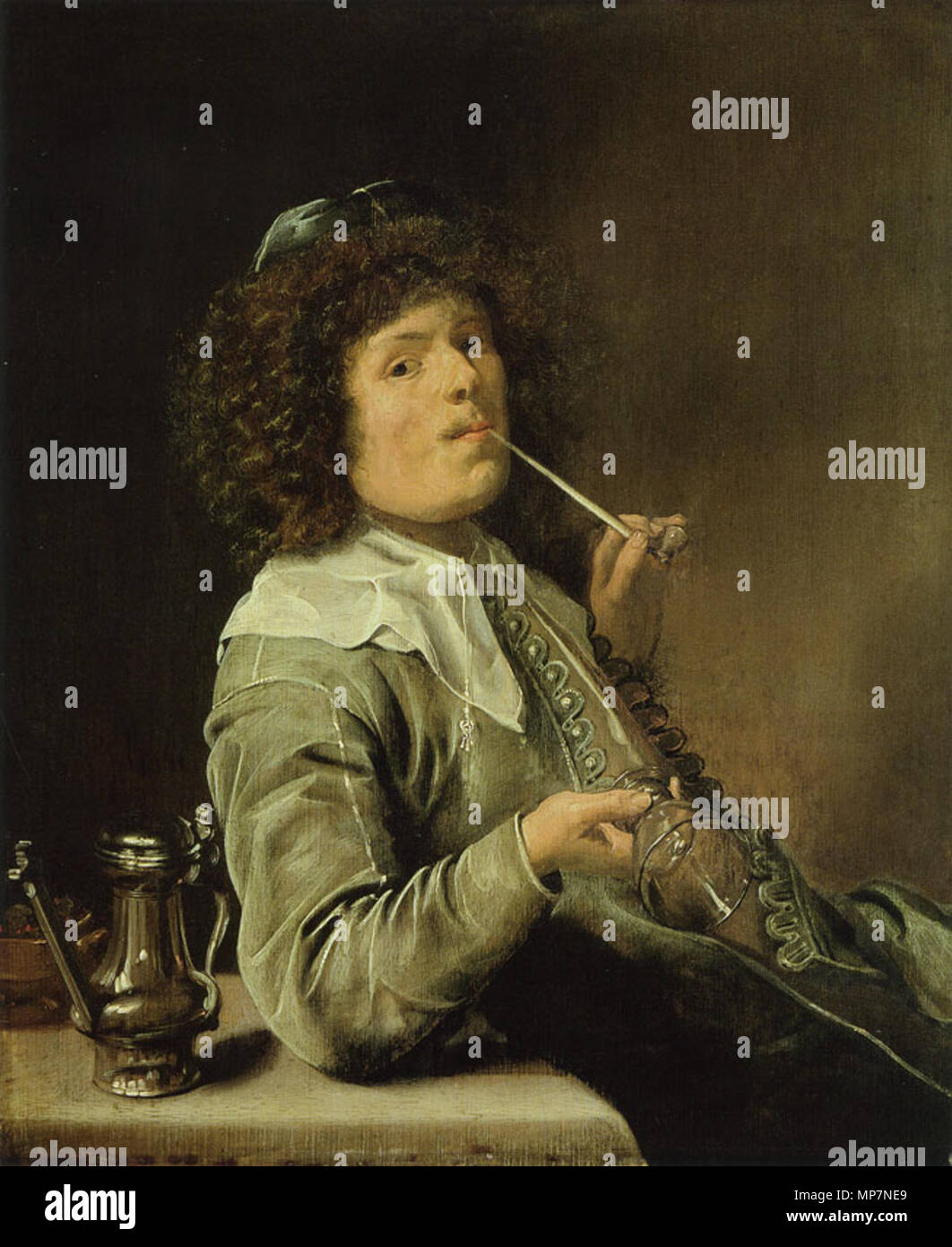 A smoking man with an empty wine glass.    This object is indexed in RKDimages, database of the Netherlands Institute for Art History, under the reference 199230. čeština | English | français | македонски | Nederlands | +/−   . c.1630-1635.   699 Jan Miense Molenaer - A smoking man with an empty wine glass Stock Photo