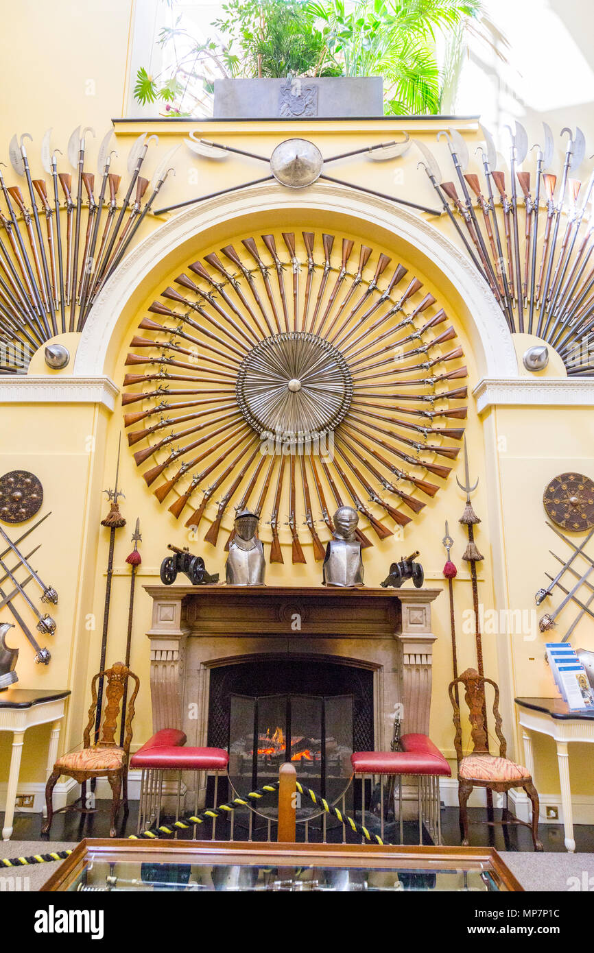 A magnificent display of weapons in Armoury Hall at Inveraray Castle, Argyll & Bute, Scotland, UK Stock Photo