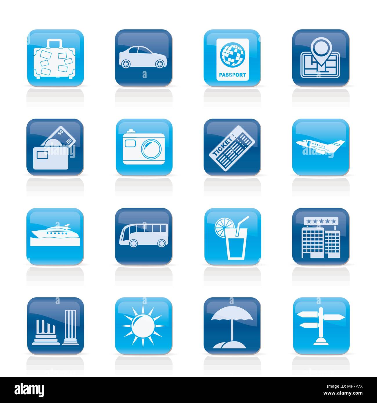 Travel and vacation icons - vector icon set Stock Vector