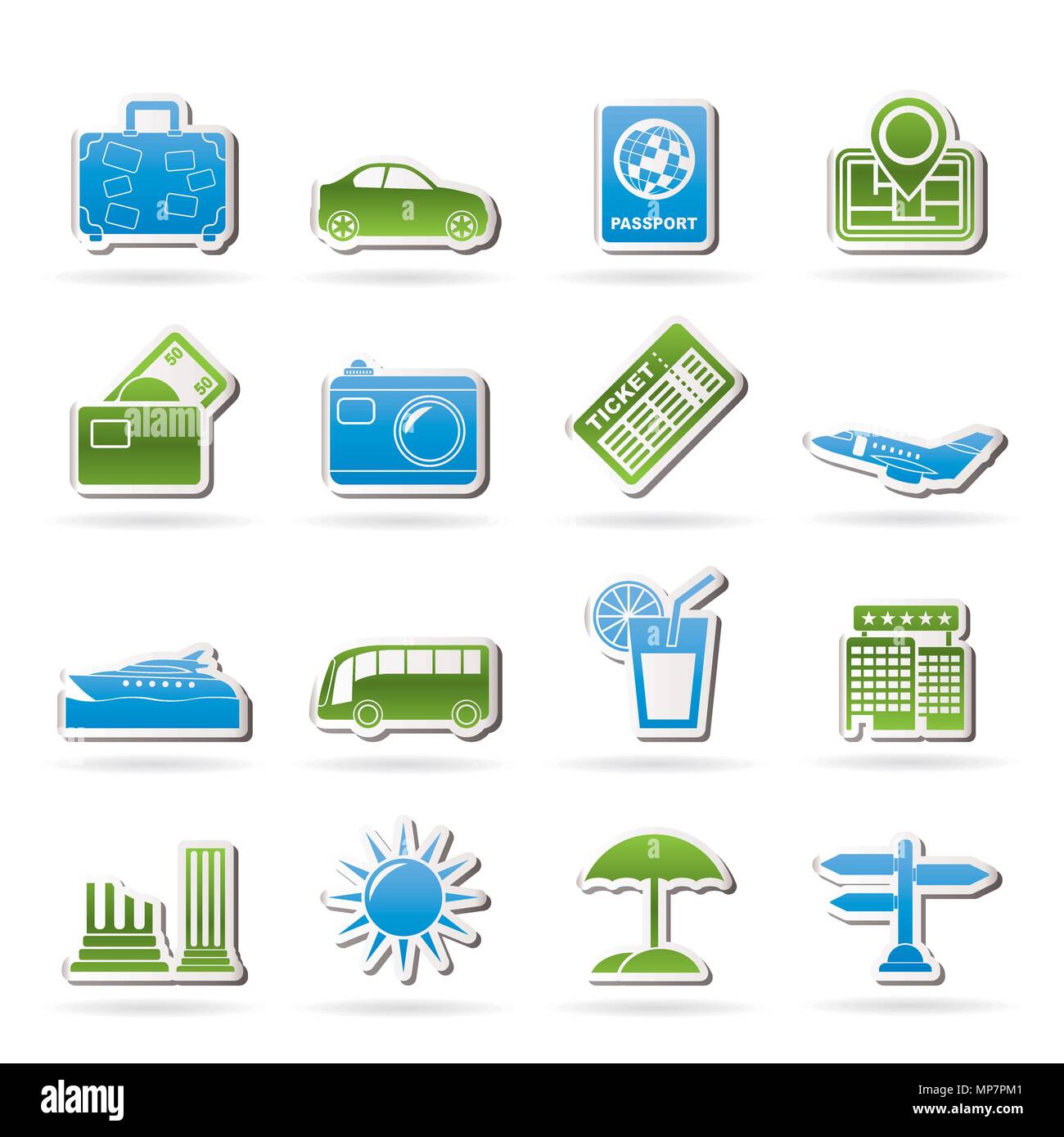 Travel and vacation icons - vector icon set Stock Vector