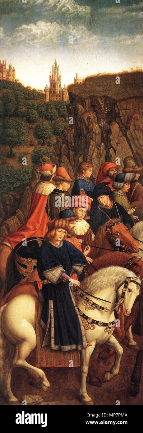 English: The Ghent Altarpiece: The Just Judges   between 1427 and 1430.   703 Jan van Eyck - The Ghent Altarpiece - The Just Judges - WGA07649 Stock Photo