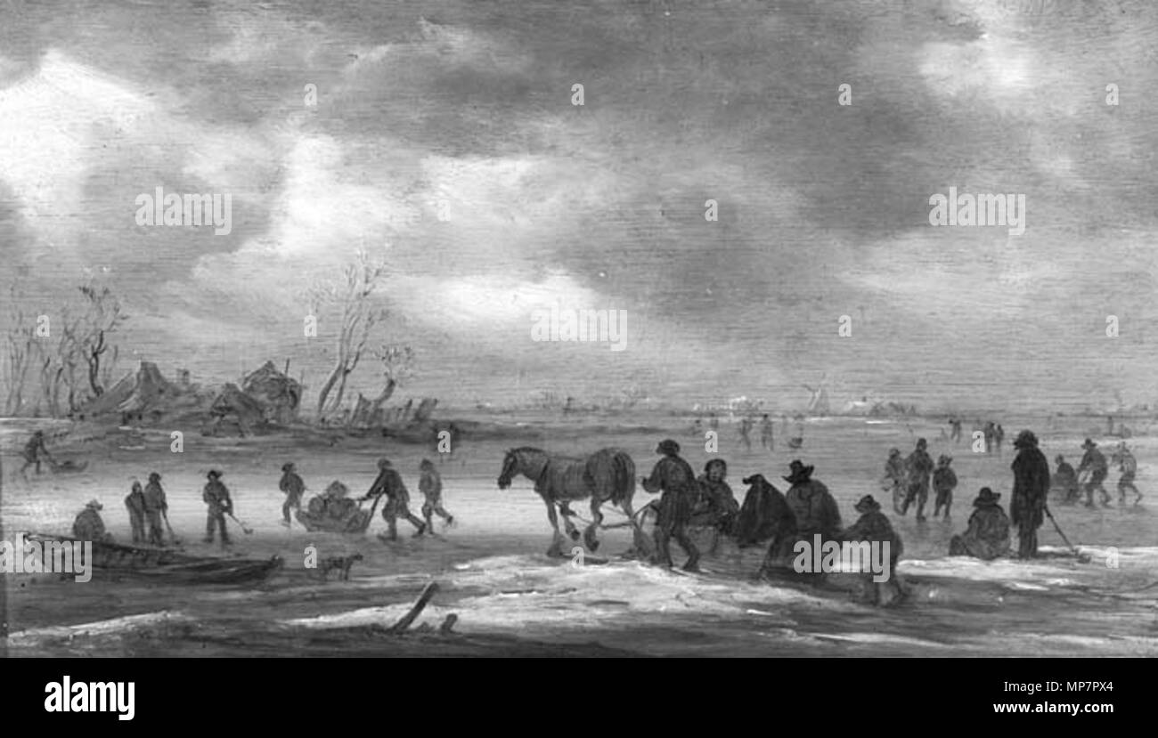 .  Deutsch: Winterlandschaft. Öl auf Lwd., 23,5 x 40,5 cm, NK 1820. . 1653. Jan van Goyen (1596-1656) 704 Jan van Goyen, Winterlandschaft Stock Photo