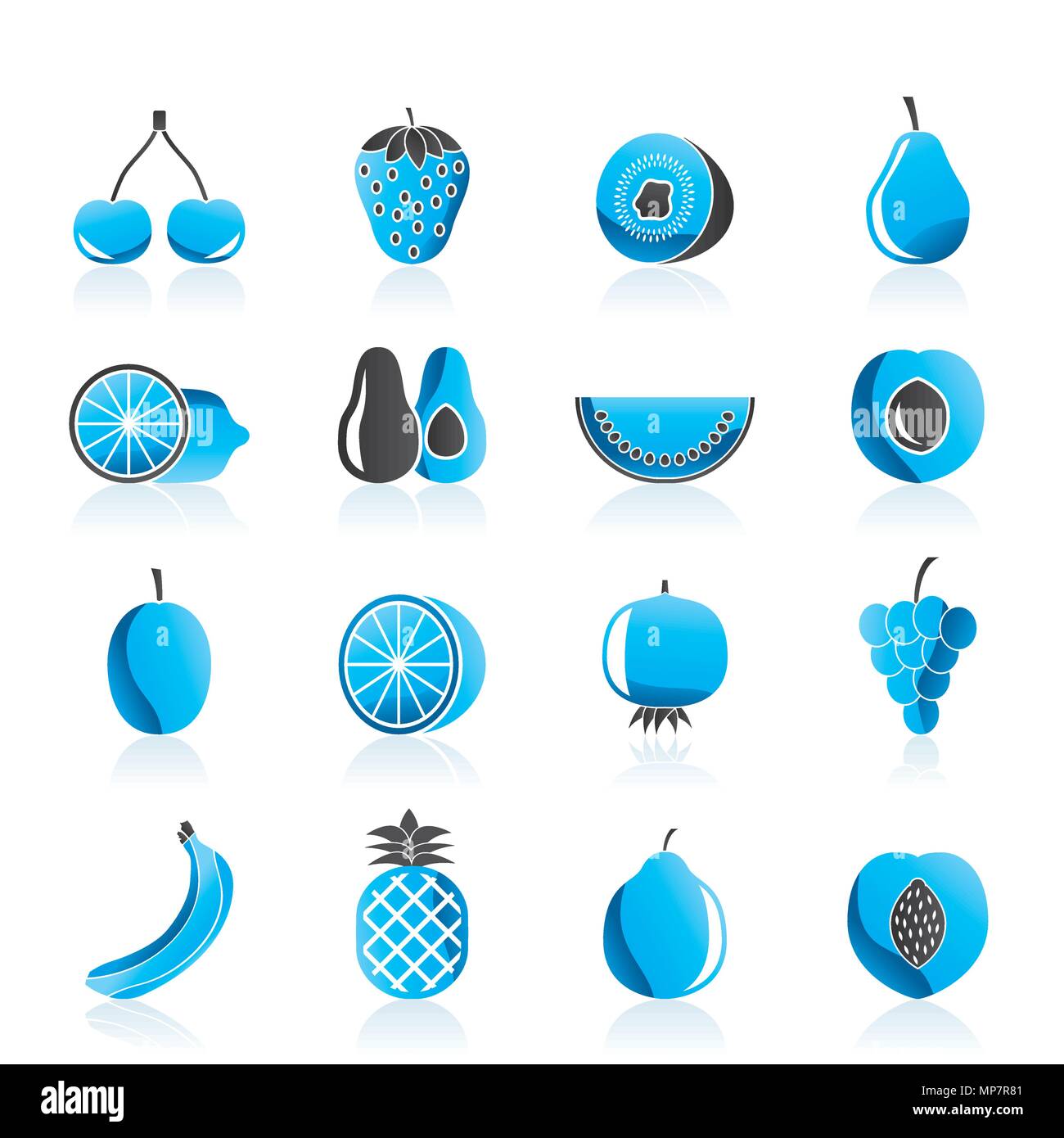 Different kind of fruit and icons - vector icon set Stock Vector Image ...