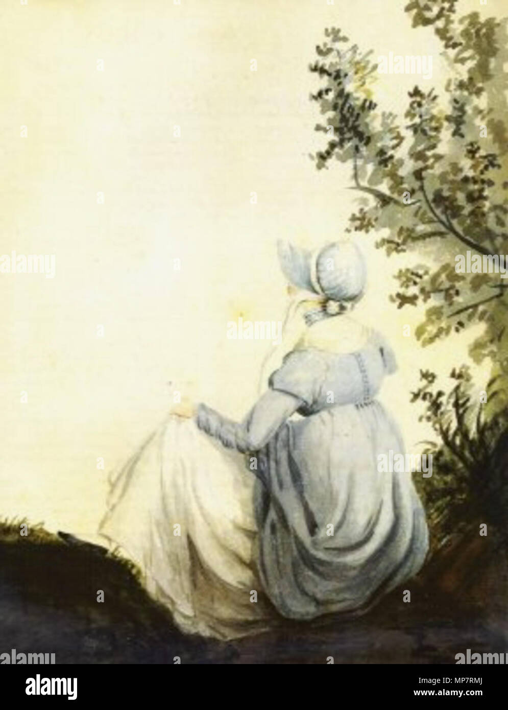 . English: Back-view watercolour of Jane Austen by her sister Cassandra Austen . 1804. Cassandra Austen (1773-1845) 706 JaneAustenCassandraWatercolour Stock Photo