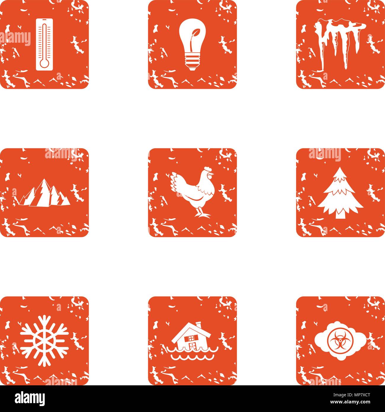 Slope icons set, grunge style Stock Vector