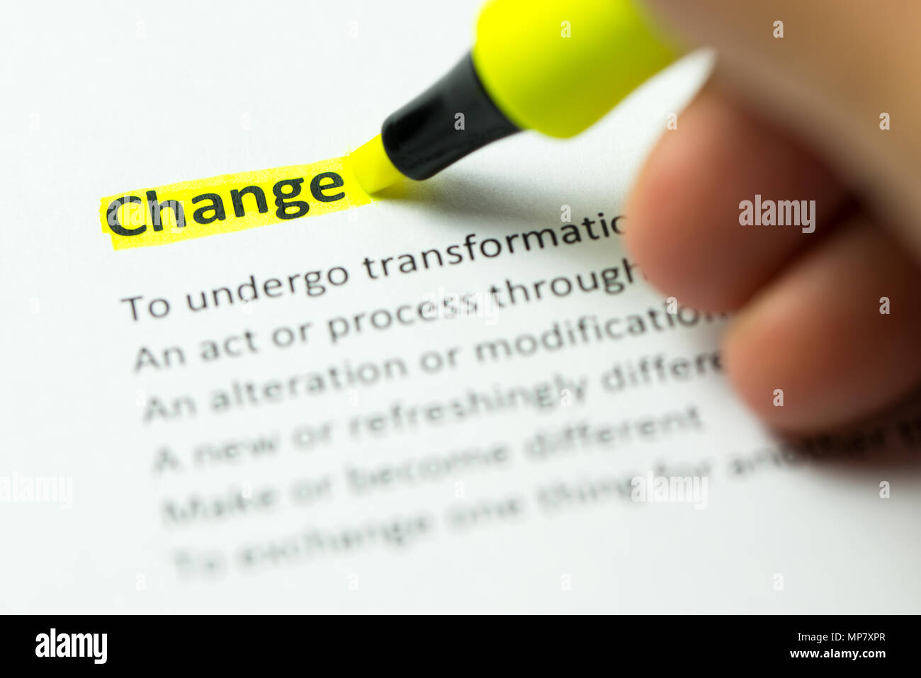 Change word highlighted in yellow Stock Photo