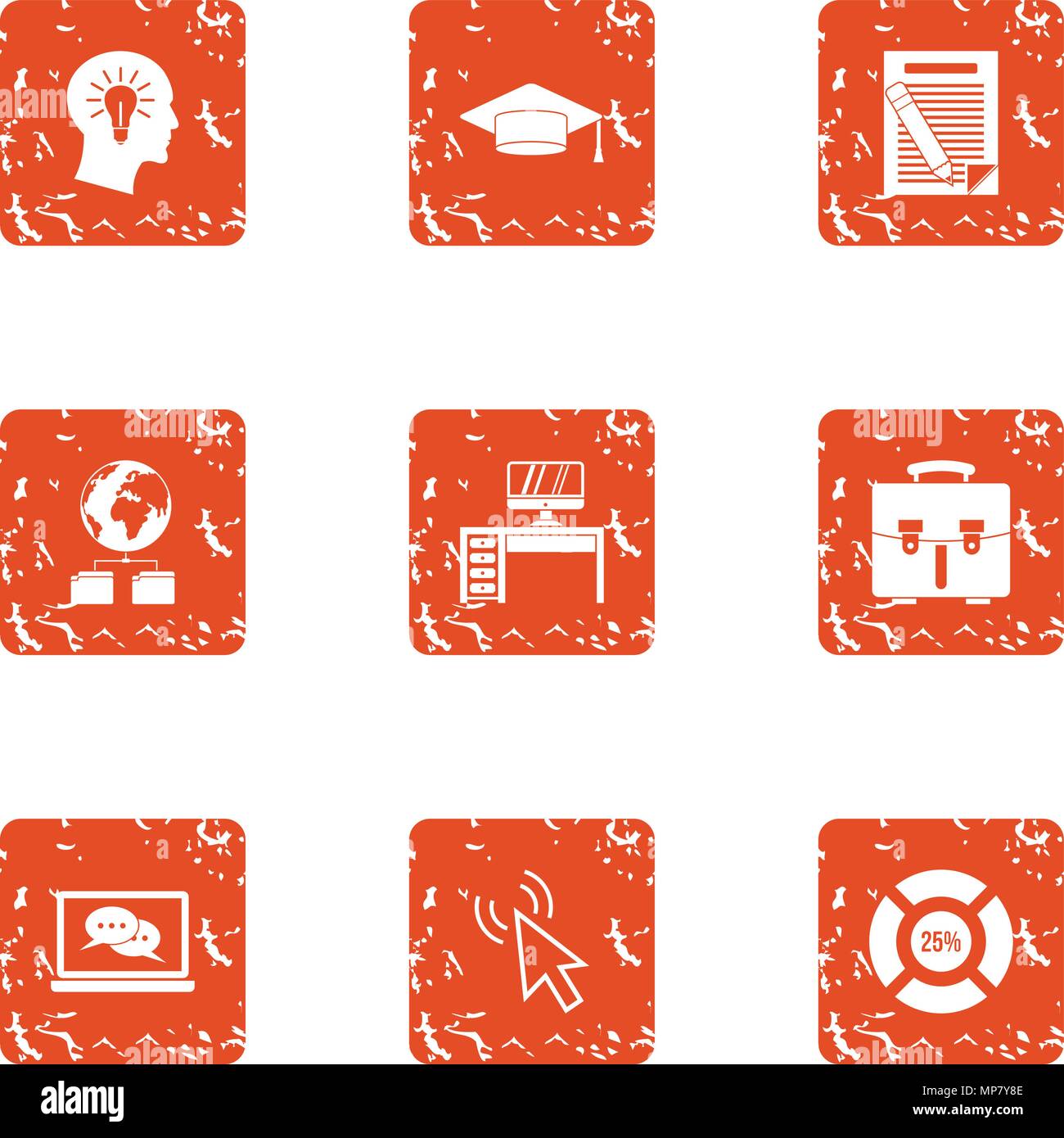 Working fluid icons set, grunge style Stock Vector