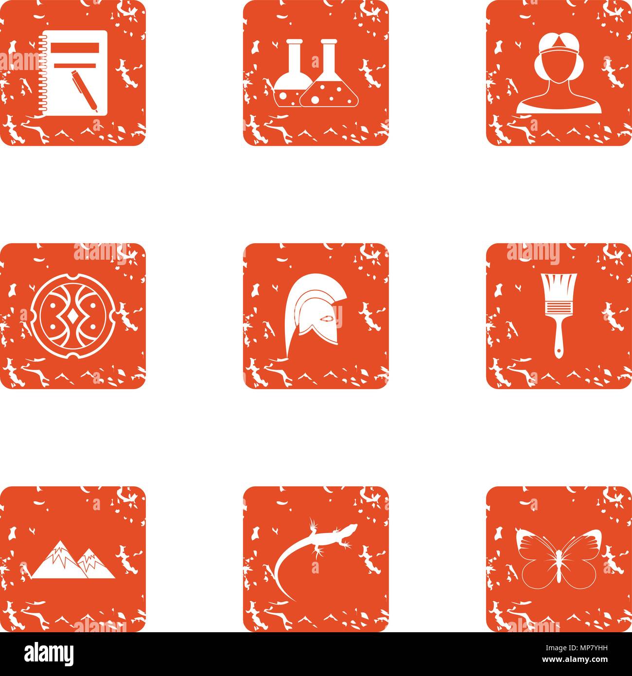 Analyze icons set, grunge style Stock Vector