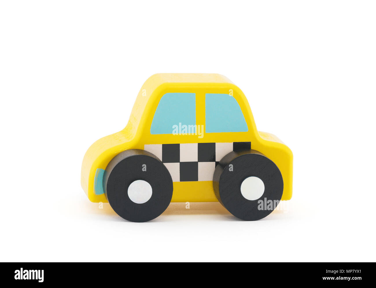 Small wooden taxi car on white background with clipping path Stock Photo
