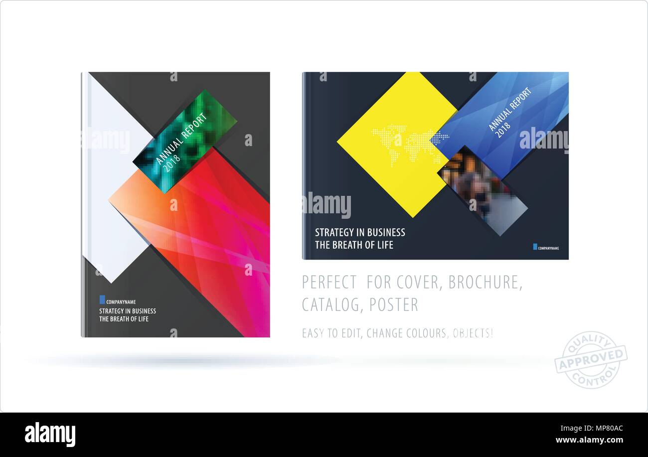 Brochure design rectangular template. Colourful modern abstract set, annual report with shapes for branding. Stock Vector