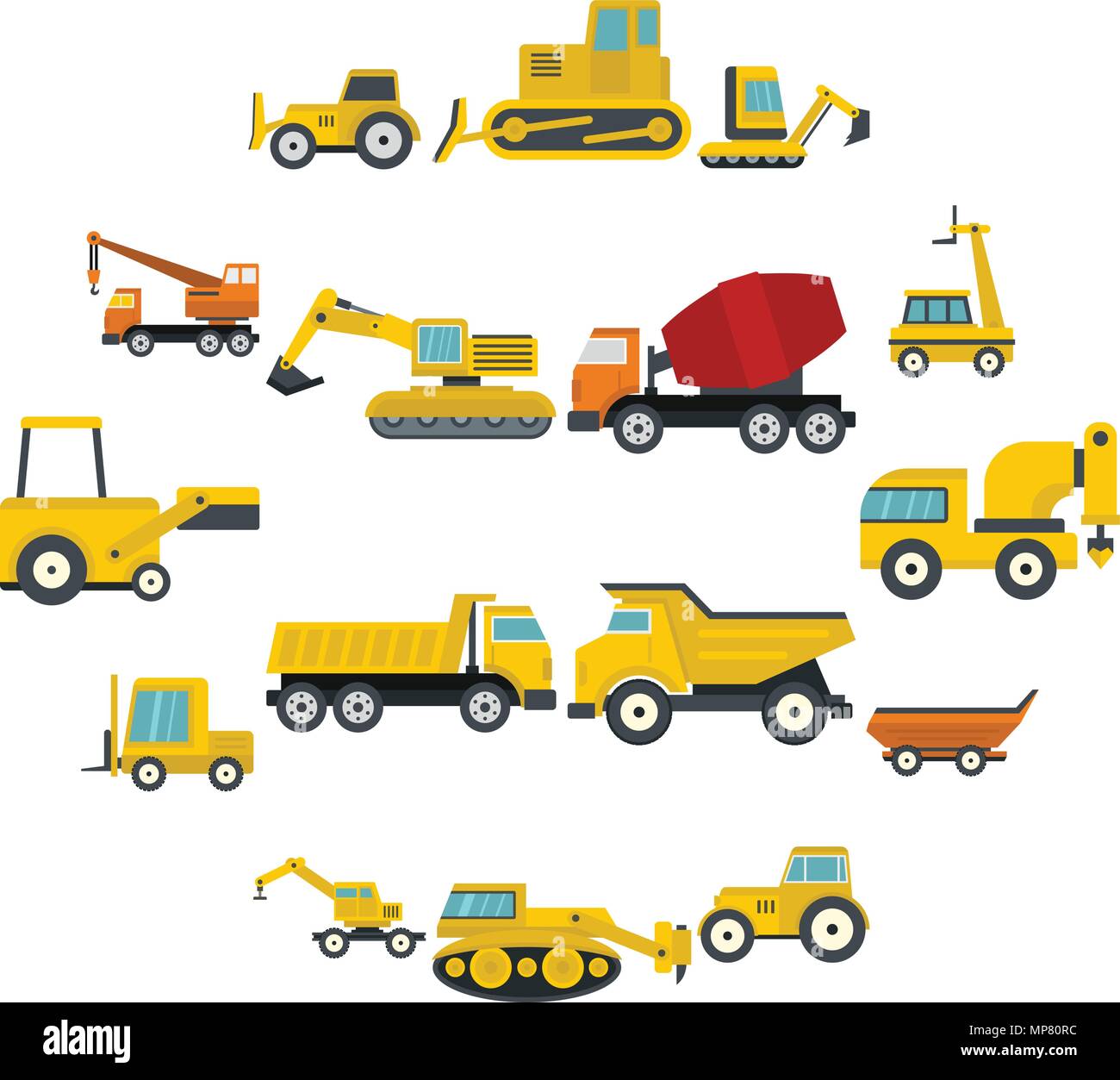 Building vehicles icons set in flat style Stock Vector