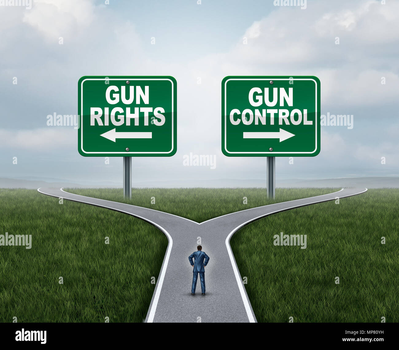 Gun control or guns control and second amendment United States debate as a government firearms federal or state law policy. Stock Photo