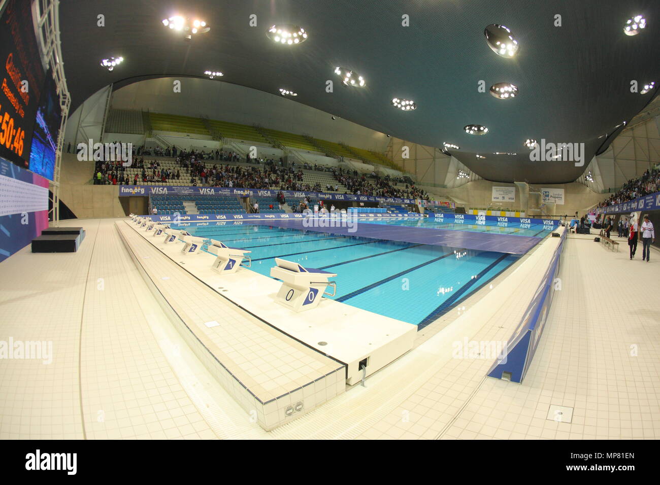 The Aquatic Centre during the Fina Synchronised Swimming events at the London Olympic Park 22 April 2012 --- Image by © Paul Cunningham Stock Photo