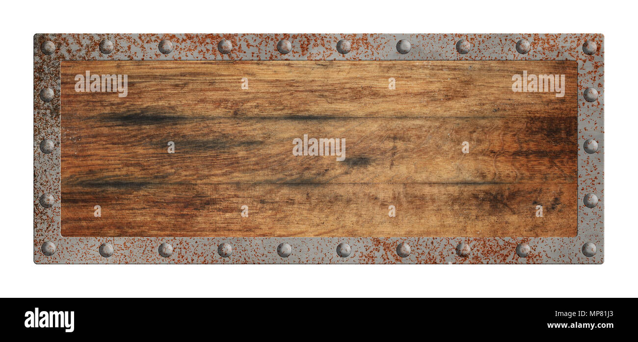 Old blank empty rectangle shape vintage brown wooden sign with rusty ...