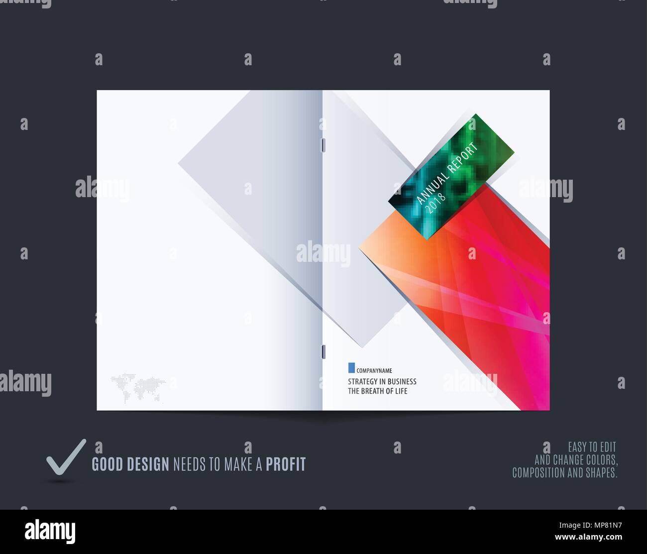 Abstract double-page brochure design rectangular style with colourful rectangles for branding. Business vector presentation broadside. Stock Vector