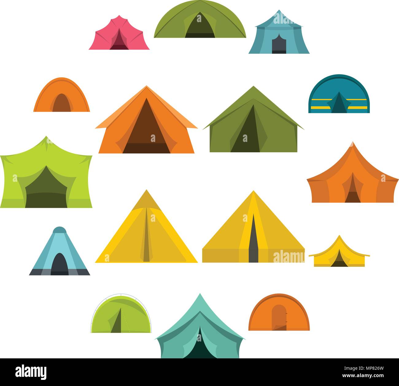 Tent forms icons set in flat style Stock Vector